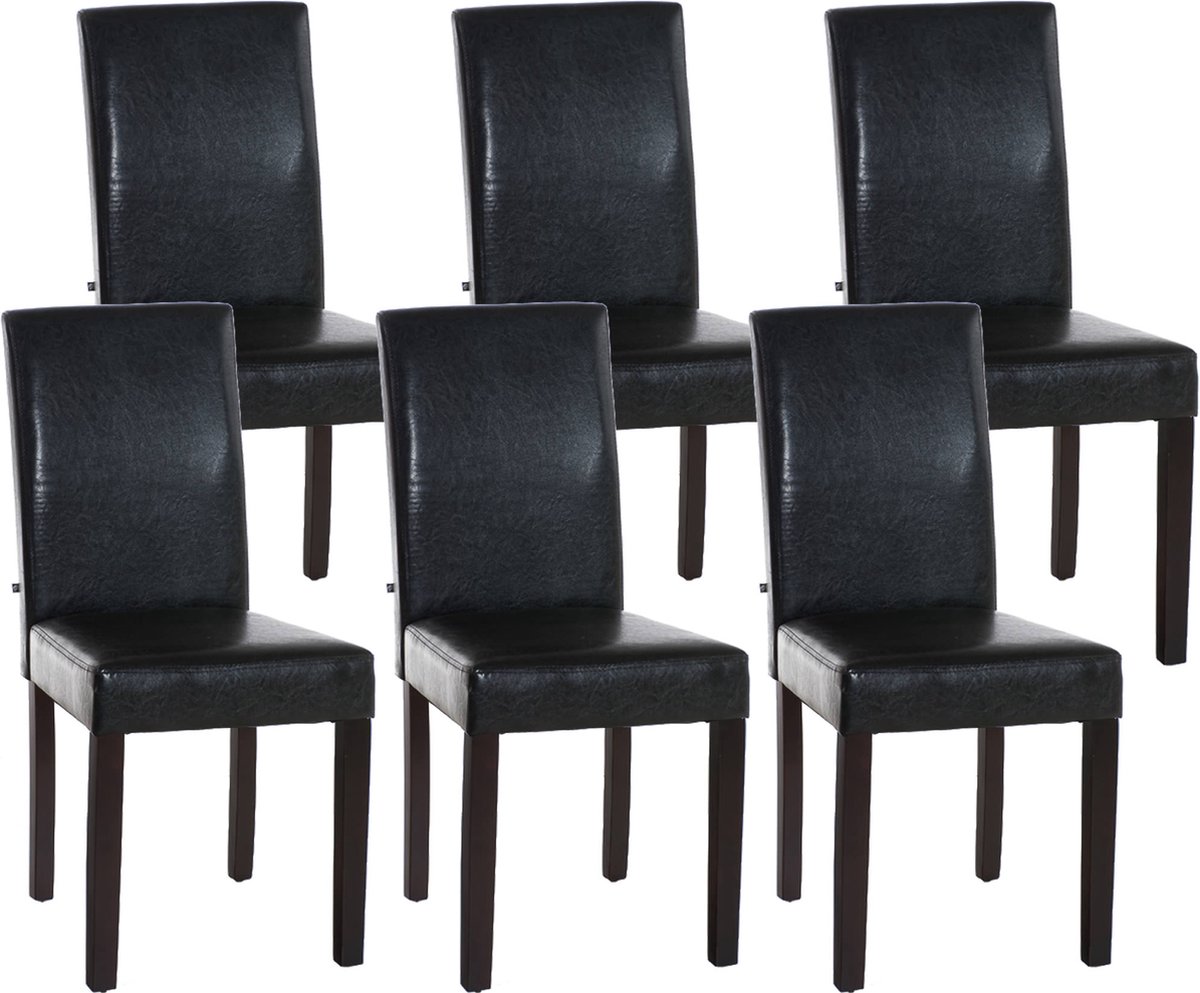 CLP Ina Set van 6 Eetkamerstoelen - Zonder armleuning - Hout - Kunstleer - bruin donkerbru