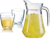Luminarc schenkkan/waterkan van glas 1.6 liter met 6x stuks Relief waterglazen van 250 ml