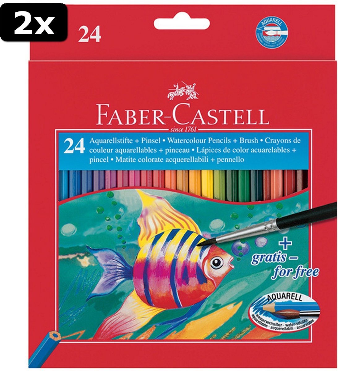 2x Faber Castell FC-114425 Aquarelpotlood Faber-Castell Etui A 24 Stuks + Penseel