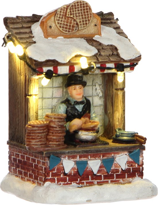 LuVille Kerstdorp Miniatuur Stroopwafelkraam - L7 x B6 x H10 cm