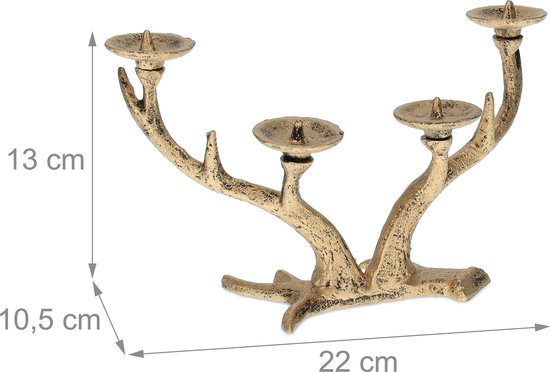 Gouden gewei kandelaar, 22 cm breed, 13 cm hoog, 10,5 cm diep.