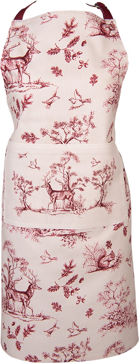 Clayre & Eef Keukenschort 70x85 cm Wit Roze Katoen Rendieren