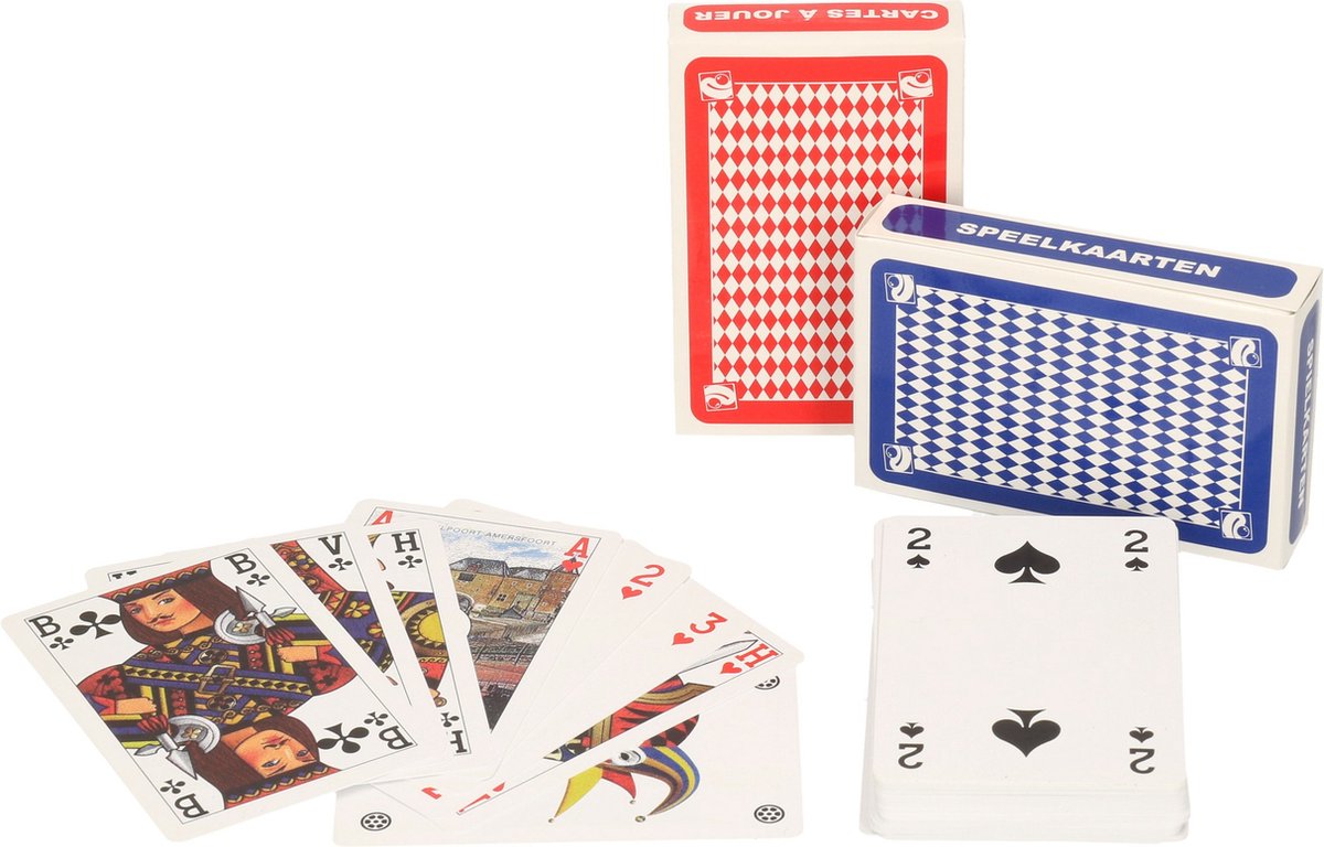 Clown Games speelkaarten - 6x stuks - rood en blauw - karton - pesten/pokeren
