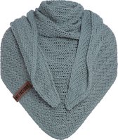 Knit Factory Sally Gebreide Omslagdoek - Driehoek Sjaal Dames - Stone Green - 220x85 cm - Grof gebreid