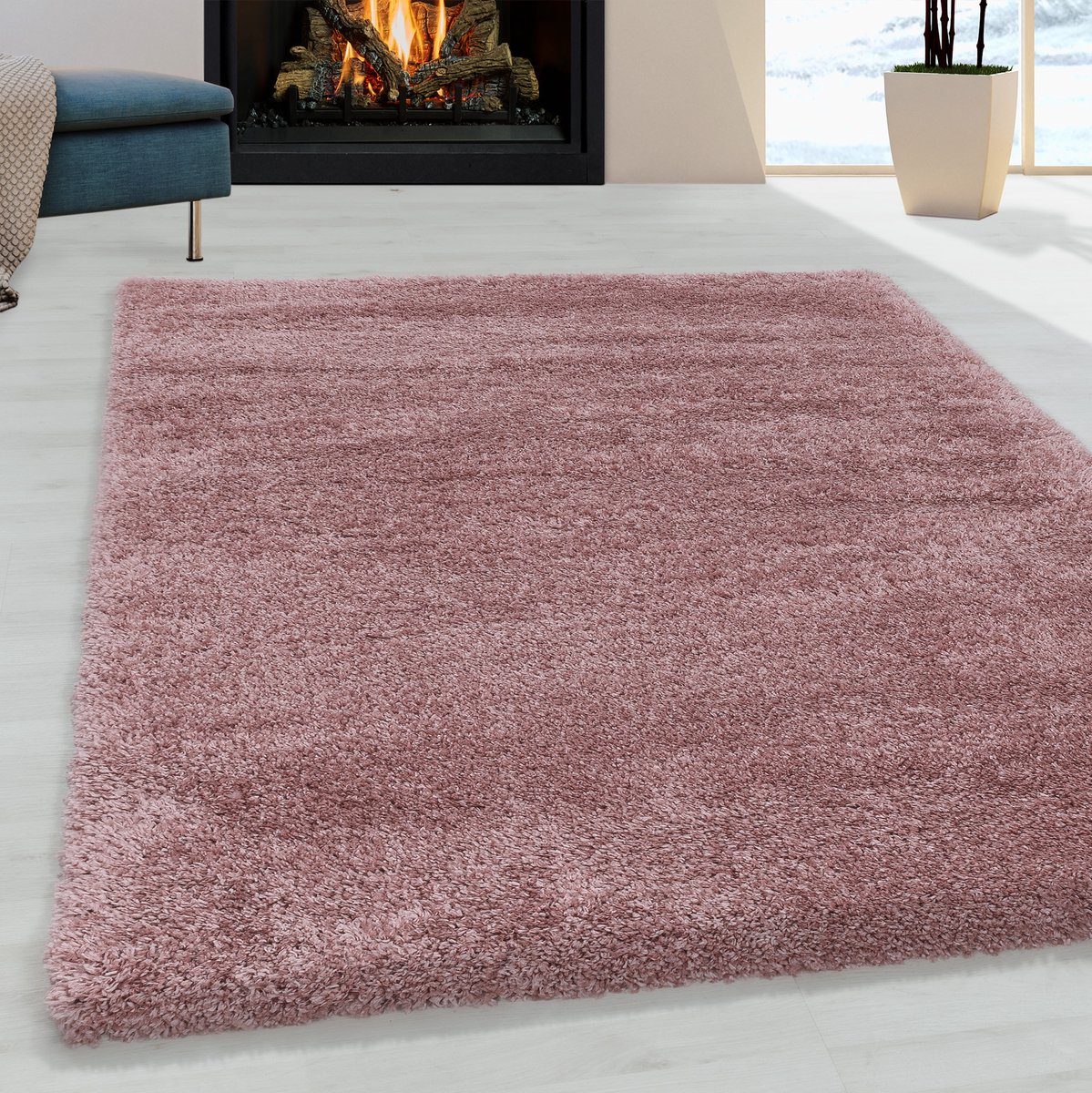 Fluffy Shaggy vloerkleed hoogpolig rechthoek 160x230cm roos