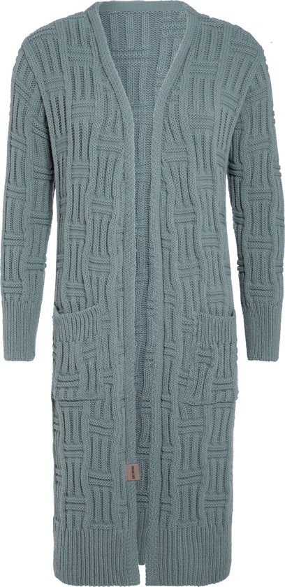 Knit Factory Bobby Long Knitted Cardigan Femme - Vert Pierre - 36/38 - Avec poches latérales