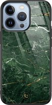 Hoesje geschikt voor iPhone 13 Pro - Marble jade green - Luxe Hard Case - Marmer - Groen - ELLECHIQ