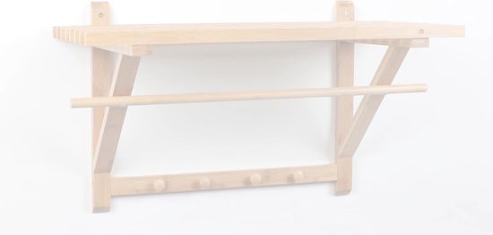 relaxdays Unité murale en bois de bambou salle de bain / cuisine - Armoire-penderie - Etagère 4 crochets à tige.