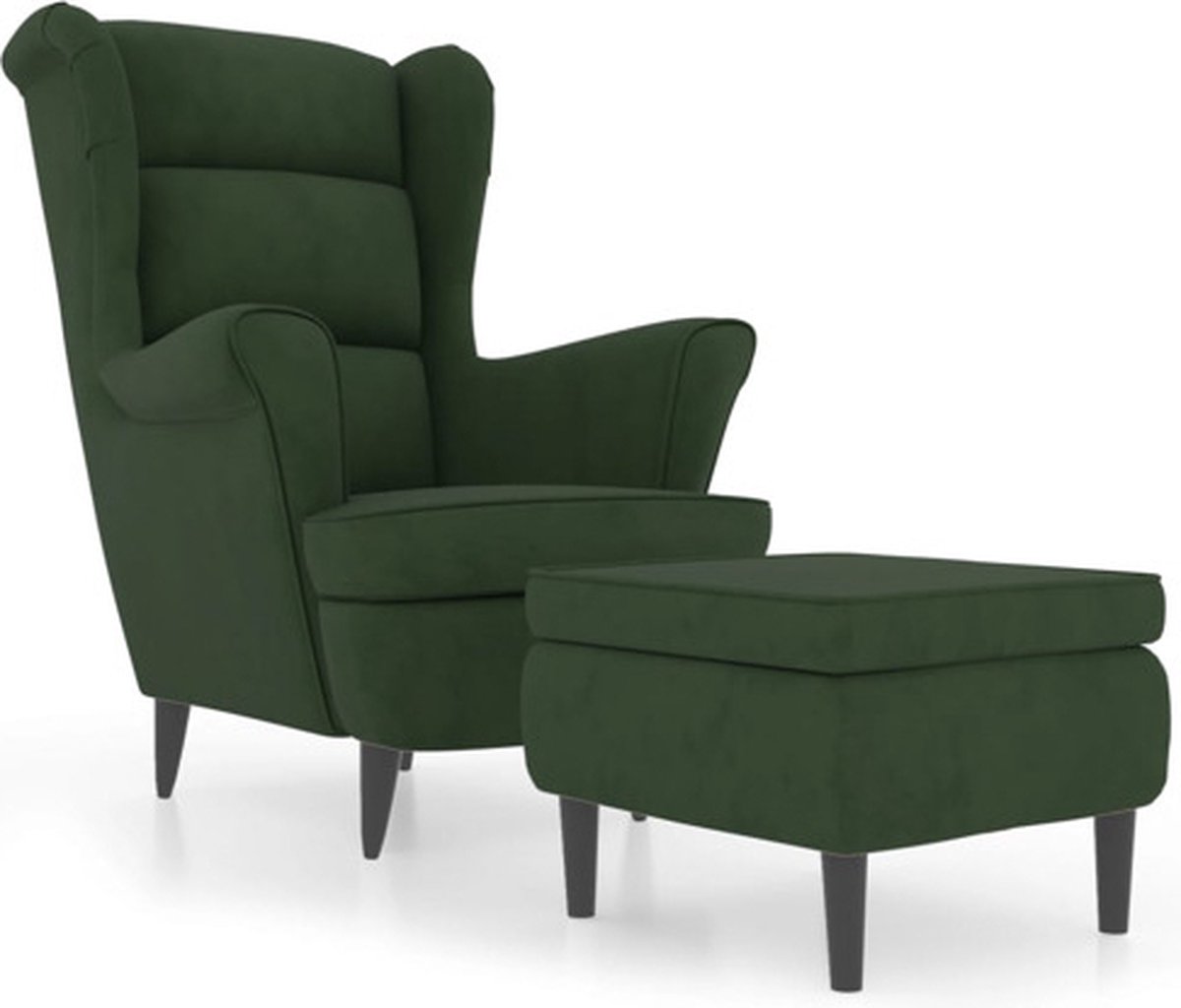 vidaXL Fauteuil - met - voetenbank - fluweel - donkergroen
