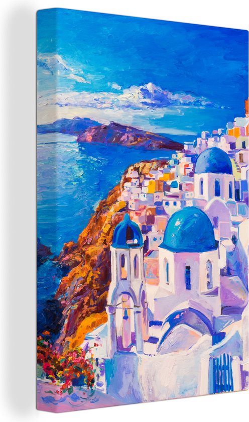 Canvas - Schilderij - Olieverf - Griekenland - Water - 60x90 cm - Woondecoratie - Schilderijen op canvas