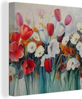 Canvas - Schilderij - Olieverf - Bloemen - Natuur - 50x50 cm - Woondecoratie - Interieur