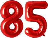 Folie Ballon Cijfer 85 Jaar Rood Verjaardag Versiering Helium Cijfer Ballonnen Feest versiering Met Rietje - 86Cm