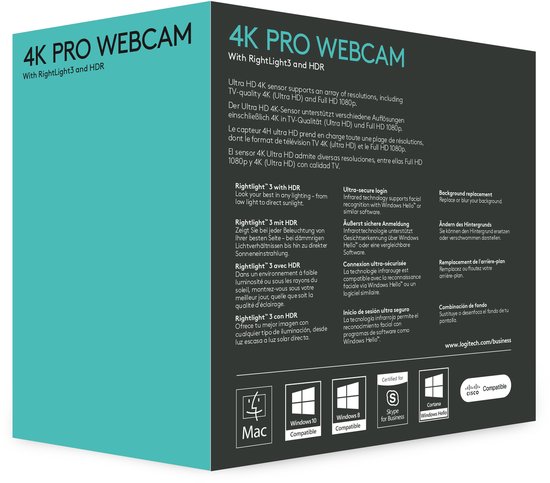 Logitech BRIO - Webcam - 4K Business Edition - HDR - 60 FPS - Windows & Mac - Zwart