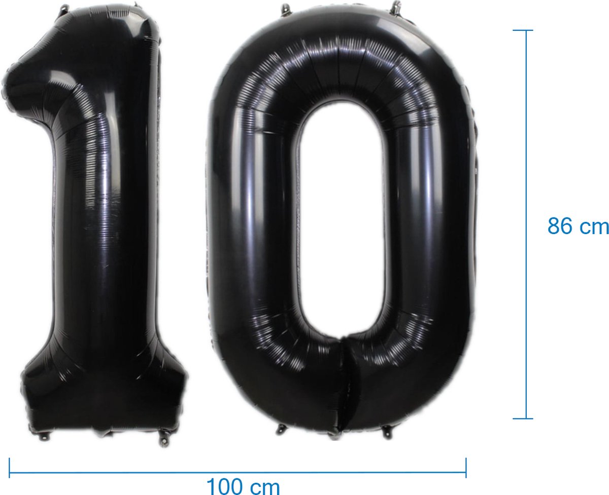 Folie Ballon Cijfer 10 Jaar Zwart Verjaardag Versiering Helium Cijfer
