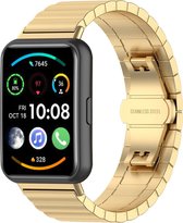 Stalen Smartwatch bandje - Geschikt voor Huawei Watch Fit 2 metalen bandje - goud - Strap-it Horlogeband / Polsband / Armband