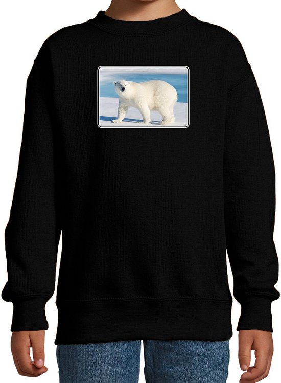 Dieren sweater met ijsberen foto - zwart - voor kinderen - natuur / ijsbeer cadeau trui - sweat shirt / kleding 170/176