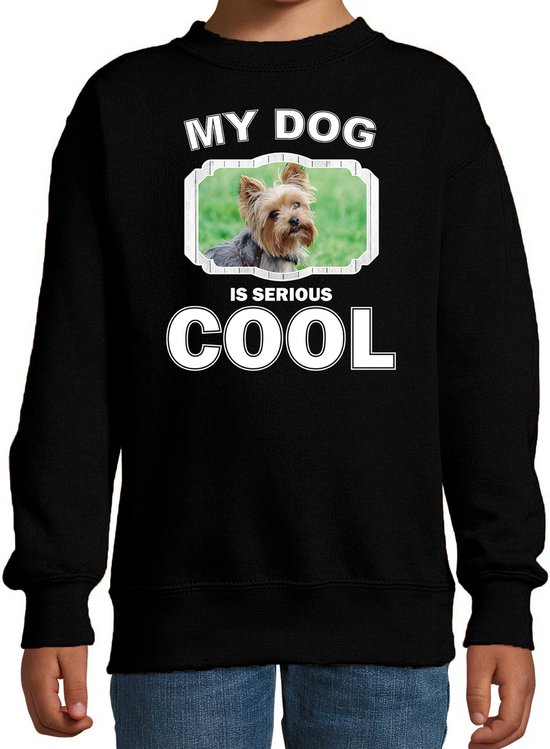 Yorkshire terrier honden trui / sweater my dog is serious cool zwart - kinderen - Yorkshire terriers liefhebber cadeau sweaters - kinderkleding / kleding 98/104