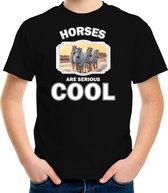 Dieren witte paarden t-shirt zwart kinderen - horses are serious cool shirt - cadeau shirt wit paard/ paarden liefhebber - kinderkleding / kleding 110/116