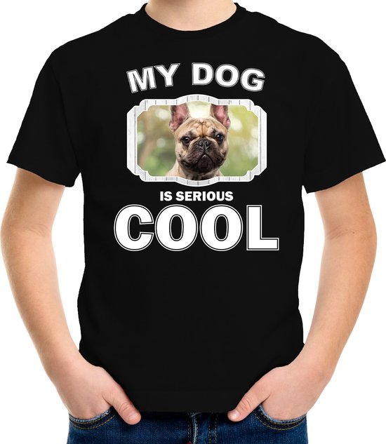 Franse bulldog honden t-shirt my dog is serious cool zwart - kinderen - Franse bulldogs liefhebber cadeau shirt - kinderkleding / kleding 146/152