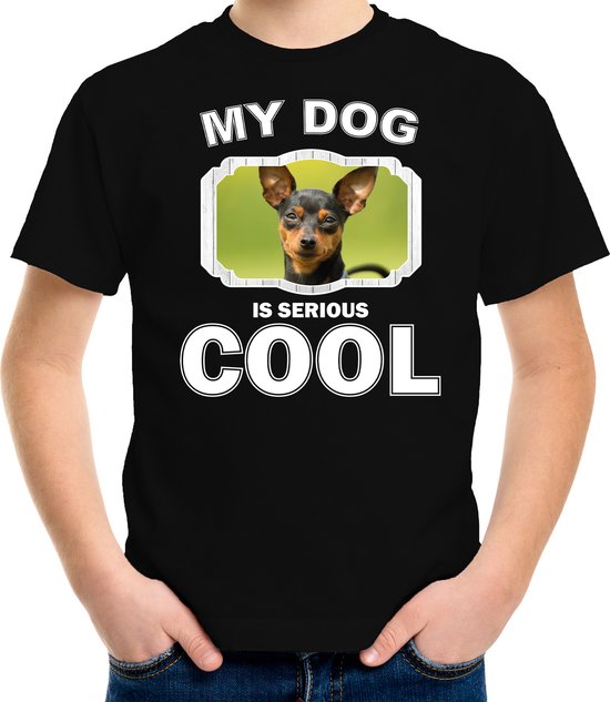 Dwergpinscher honden t-shirt my dog is serious cool zwart - kinderen - Dwergpinschers liefhebber cadeau shirt - kinderkleding / kleding 146/152