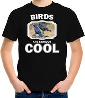 Dieren vogels t-shirt zwart kinderen - birds are serious cool shirt  jongens/ meisjes - cadeau shirt raaf/ vogels liefhebber - kinderkleding / kleding 122/128
