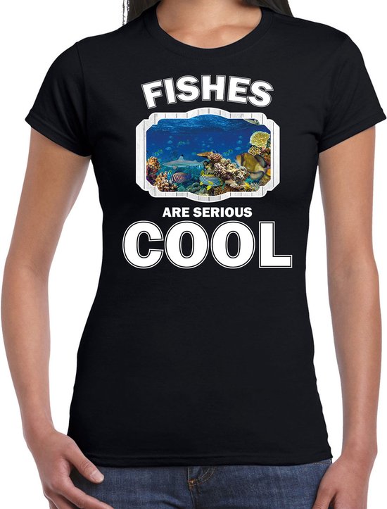 Dieren vissen t-shirt zwart dames - fishes are serious cool shirt - cadeau t-shirt vis/ vissen liefhebber L