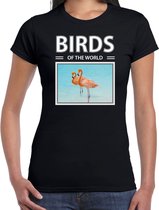 Dieren foto t-shirt Flamingo - zwart - dames - birds of the world - cadeau shirt Flamingos liefhebber XL