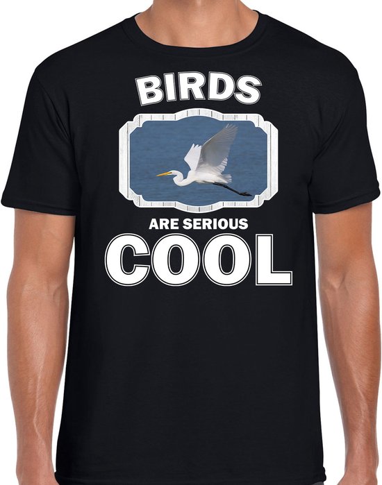 Dieren vogels t-shirt zwart heren - birds are serious cool shirt - cadeau t-shirt grote zilverreiger/ vogels liefhebber S