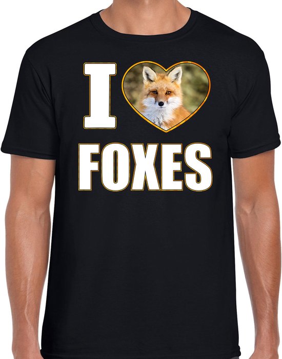 I love foxes t-shirt met dieren foto van een vos zwart voor heren - cadeau shirt vossen liefhebber XL