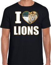 I love lions t-shirt met dieren foto van een leeuw zwart voor heren - cadeau shirt leeuwen liefhebber L