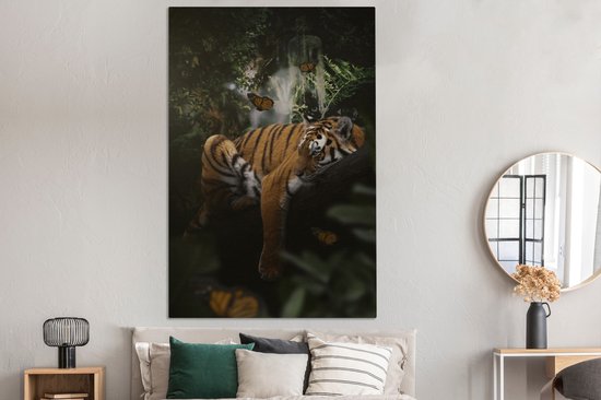 Toile - Nature - Papillon - Tigre - Jungle - Décoration murale - 120x180 cm - Intérieur toile