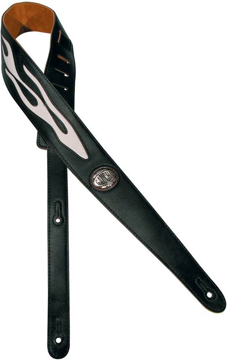 Gaucho GST-542-WH gitaarriem, zwart, white flame design
