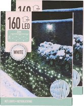 Set van 2x stuks kerstverlichting lichtnetten/netverlichting 200 x 100 cm helder wit - Kerstversiering/kerstdecoratie