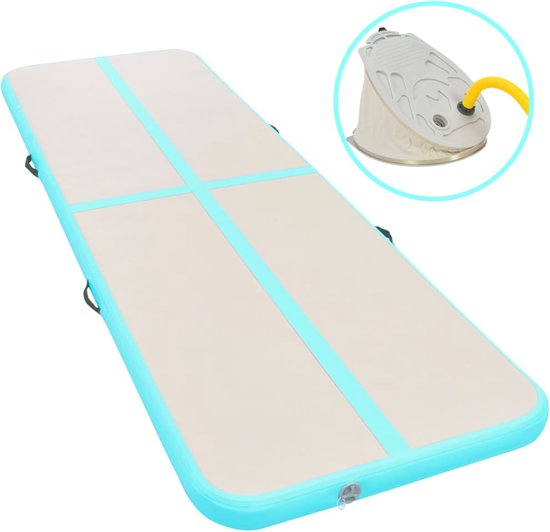 vidaXL Gymnastiekmat met Pomp Oefenmat Turnmat Sportmat Oefenmat Opblaasmat Gymnastiek Mat Oefen Turn Sport Gymnastiekmatten Opblaasbaar PVC Groen