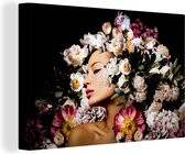 Toile Peinture Femmes - Fleurs - Roses - Portrait - 180x120 cm - Décoration murale XXL