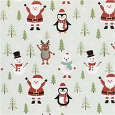 Inpakpapier, ice blue, Kerstman, sneeuwman, rendier, ijsbeer en pinguïn, B: 50 cm, 80 gr, 5 m/ 1 rol