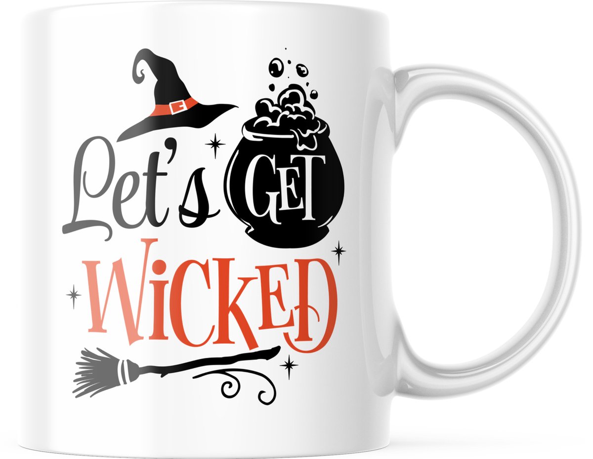 Halloween Mok met tekst: Let's get wicked | Halloween Decoratie | Grappige Cadeaus | Grappige mok | Koffiemok | Koffiebeker | Theemok | Theebeker