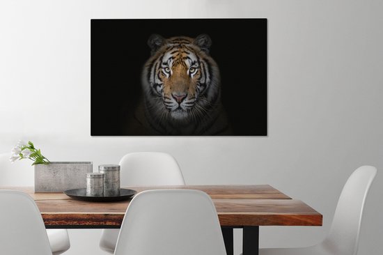 Toile - Tigre - Zwart - Animaux - Décoration murale - 90x60 cm - Peinture sur toile - Toile canvas