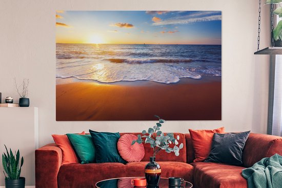 OneMillionCanvasses - Toile - Peinture - Plage - Mer - Soleil - Horizon - Peintures sur toile - Photo sur toile - 150x100 cm - Salon