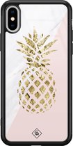 Casimoda® hoesje - Geschikt voor iPhone Xs Max - Ananas - Luxe Hard Case Zwart - Backcover telefoonhoesje - Roze