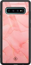 Casimoda® hoesje - Geschikt voor Samsung Galaxy S10+ - Marmer Roze - Luxe Hard Case Zwart - Backcover telefoonhoesje - Roze