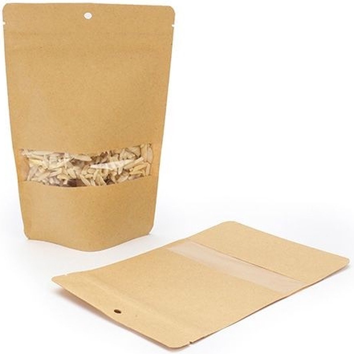 Goedkoopste Stazakken Kraft 130x80x205mm | 113 gram met ophanggat - 100 stuks
