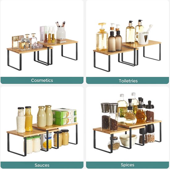 SensaHome - Organisateur de Cuisine - Organisateur de Bureau / Comptoir - Support de Cuisine / Support à Épices / Organisateur de Salle de Bain - Set de 2 - Zwart