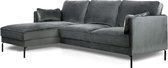 Piping - Sofa - 3-zit bank - chaise longue links - donkergrijs - fancy velvet - stalen pootjes - zwart