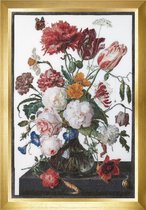 Thea Gouverneur - Borduurpakket met telpatroon - 785A - Voorgesorteerde DMC Garens - Stilleven met bloemen in een glazen vaas. Jan Davidsz. de Heem. 1650 - 1683 - Aida - 72 cm x 49 cm - DIY Kit