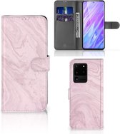 Telefoon Hoesje Geschikt voor Samsung Galaxy S20 Ultra Bookcase Marble Roze