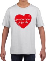 Lieve opa en oma we love you t-shirt wit met rood hartje voor kinderen - jongens en meisjes - t-shirt / shirtje 122/128