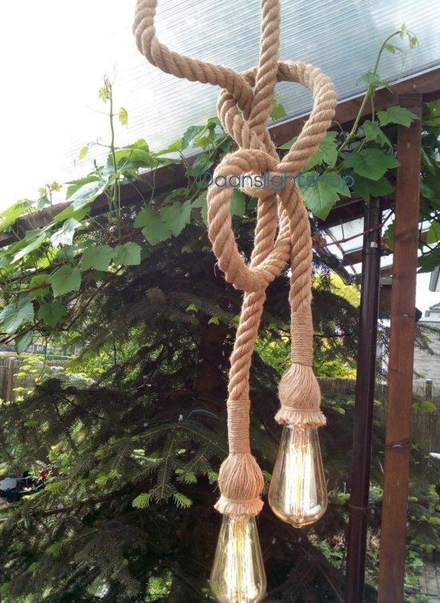 Touw hanglamp met 2 fitting 2x0,75 m. - Touwlamp met lamp in de vorm van  een lange... | bol.com