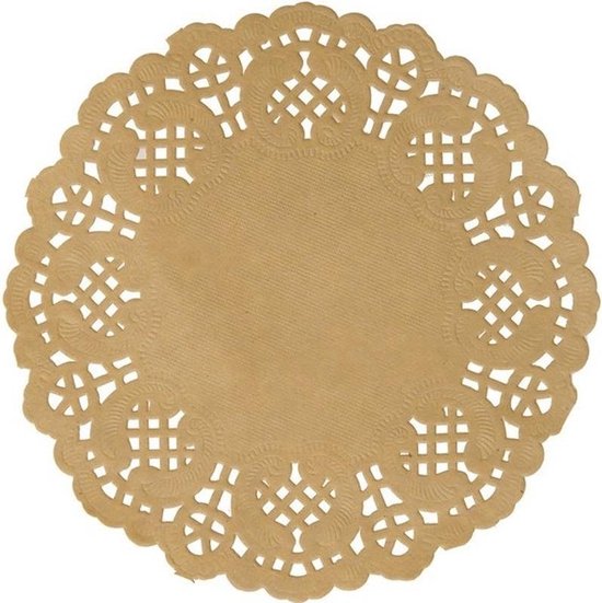 Foto: 120x bruiloft bruine naturel ronde placemats 35 cm papier met kanten uiterlijk huwelijk trouwerij decoratie wegwerp papieren placemats kraftpapier tafeldecoraties vintage landelijk rustiek thema