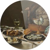 Stilleven met kalkoenpastei Pieter Claesz., 1627 | 140 x 140 CM | Oude Meesters | Wanddecoratie | Schilderij | 5 mm dik plexiglas muurcirckel